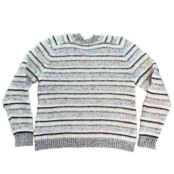 J Brand White Grey Striped Alpaca Wool Pullover Crewneck Sweater Size XS - Picture 2 of 6